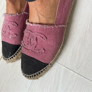 Authentic Chanel CC Pink Canvas Espadrille Shoes